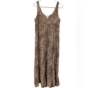 Alfani Intimates Maxi Dress Medium Tiered Tan Animal Print Sleeveless Leisure